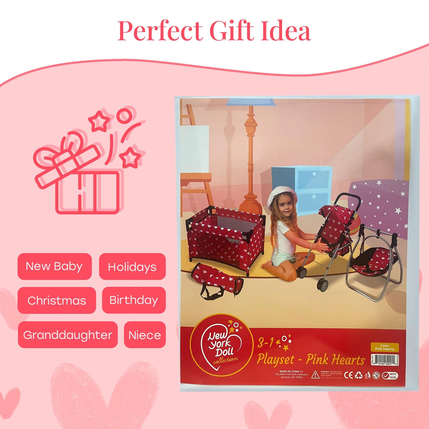 Deluxe Baby Doll Stroller with Crib Furniture Playset, Multi Baby Doll Accessories Set for 18" Dolls, Includes Doll Stroller Swing and Doll Bed