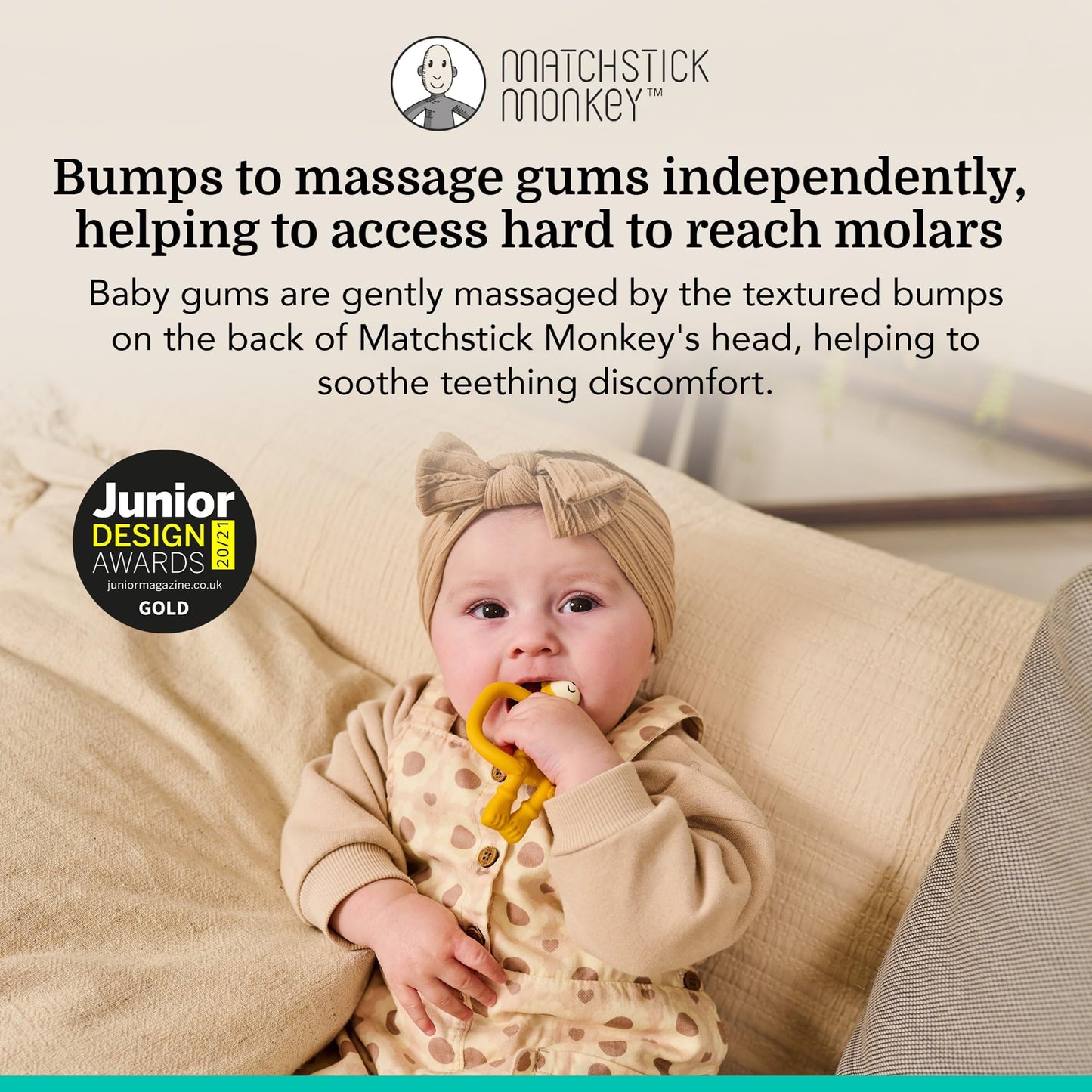Matchstick Monkey Silicone Teether & Gel Applicator - Silicone Baby Teether, Easy-to-Grip, BPA-Free, Supports Self-Soothing & Early Brushing, 3