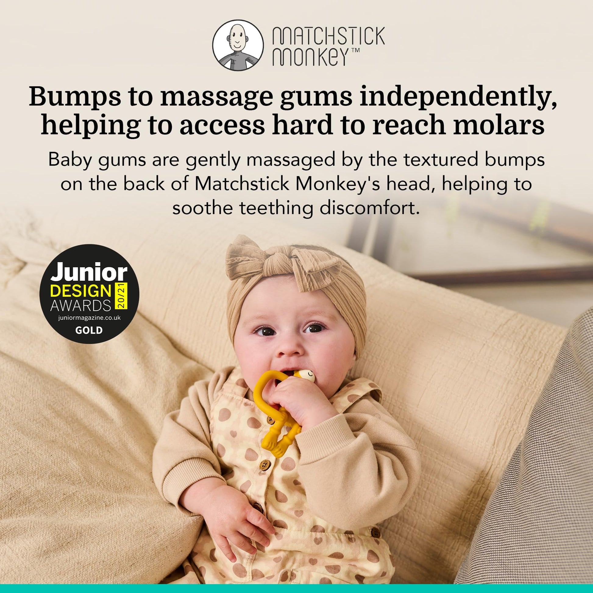 Matchstick Monkey Silicone Teether & Gel Applicator - Silicone Baby Teether, Easy-to-Grip, BPA-Free, Supports Self-Soothing & Early Brushing, 3