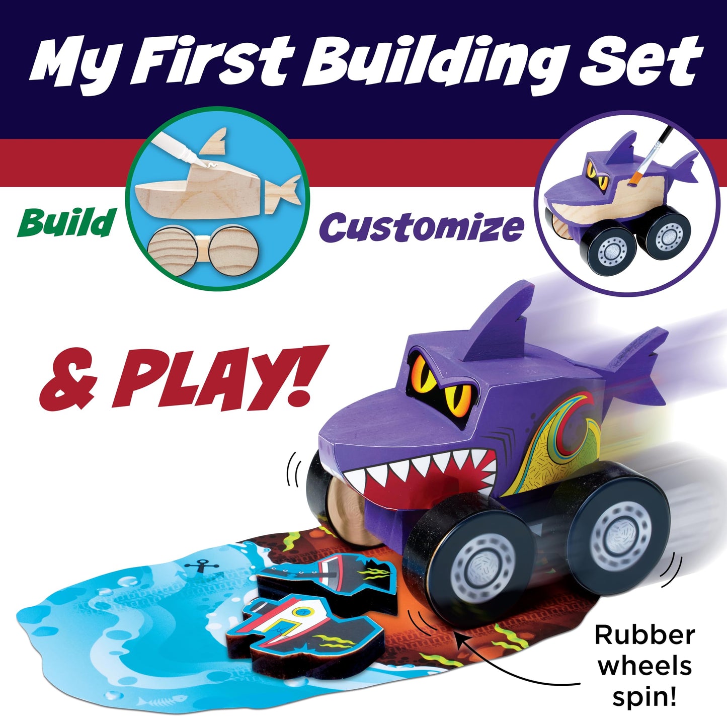Creativity for Kids Buildeez! Easy Wooden Model Set: Monster Shark Truck, Chomper - Arts and Crafts for Kids, STEM Kids Building Kit, Monster Truck