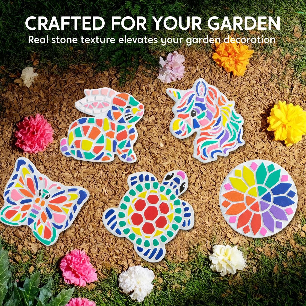 Klever Kits JOVA Stepping Stones Painting Kit for Kids - Paint 5 Garden Stones, Ceramic Garden Decor, Unicorn Craft Kits for Boys, Easter Crafts Gifts