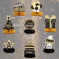 9 Pcs Happy Birthday Party Table Decorations, Black and Gold Party Decorations With Happy Birthday Banner for Girls Boys Women Men