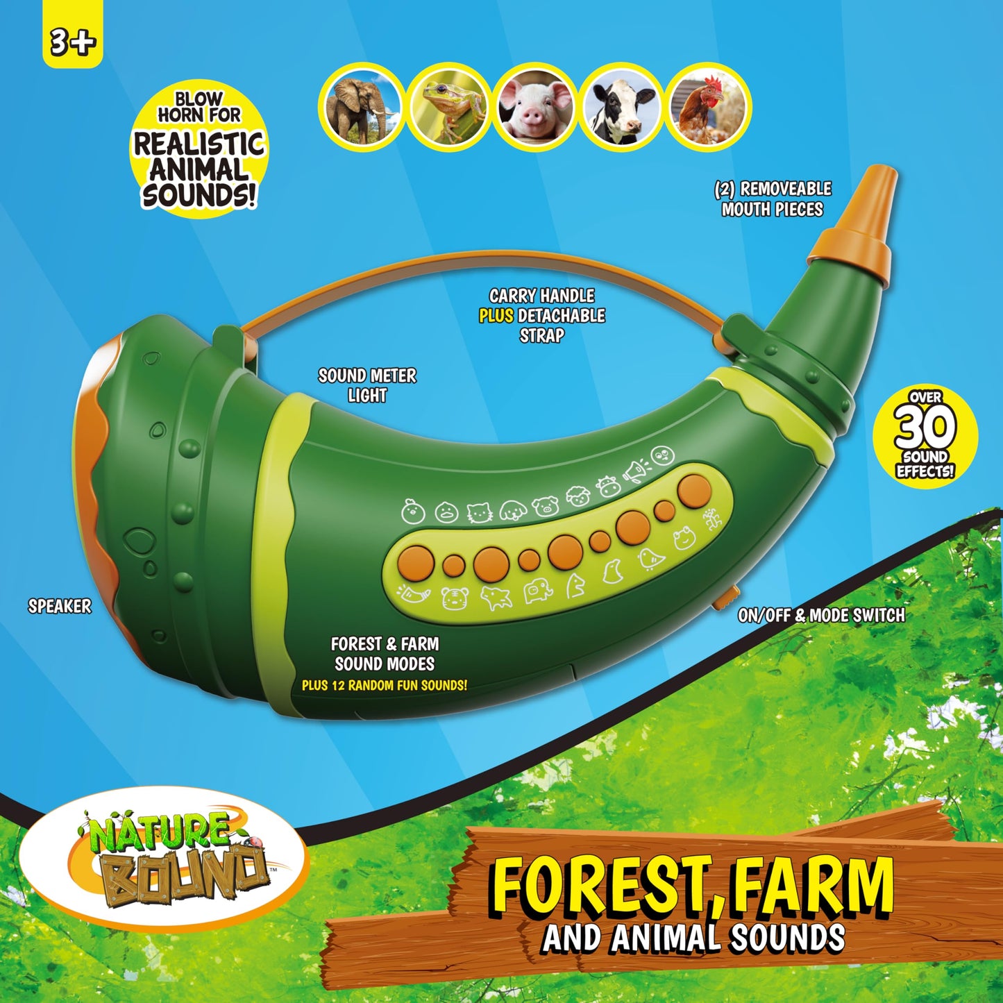 Critter Caller Sound Effects Horn for Kids - Over 30 Real Animal & Nature Sounds When You Blow in Horn -Nature Toy for Outdoor Exploration, Pretend