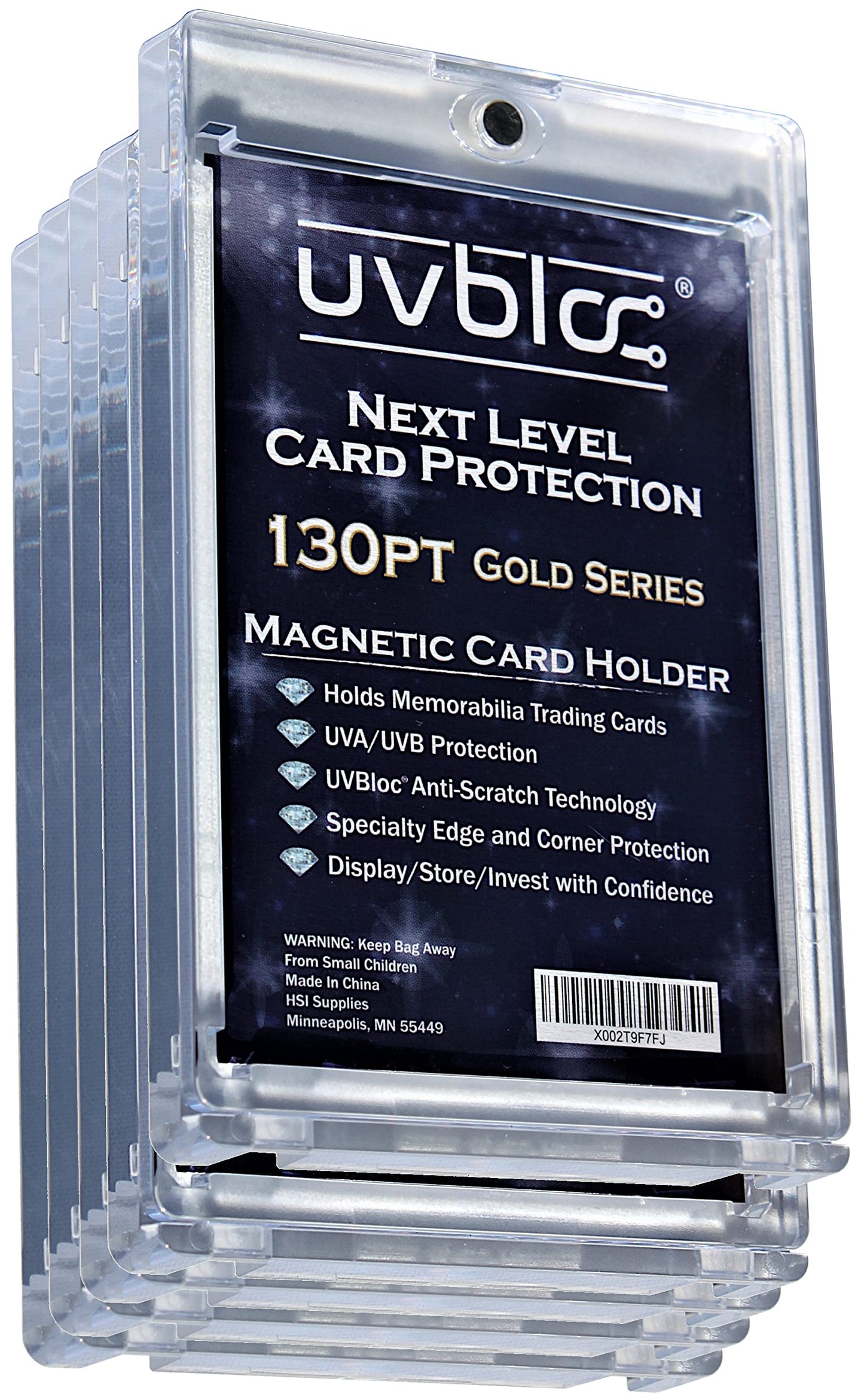 UVBLOC 130pt One Touch Card Holders (5 Pack) Magnetic Baseball Card Sleeves for Trading Thick Jersey Patch Cards Hard Case Protectors Sports Football