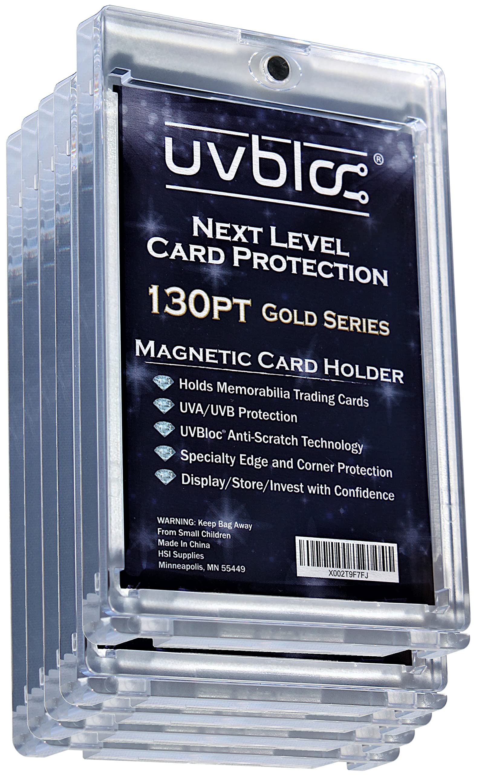 UVBLOC 130pt One Touch Card Holders (5 Pack) Magnetic Baseball Card Sleeves for Trading Thick Jersey Patch Cards Hard Case Protectors Sports Football