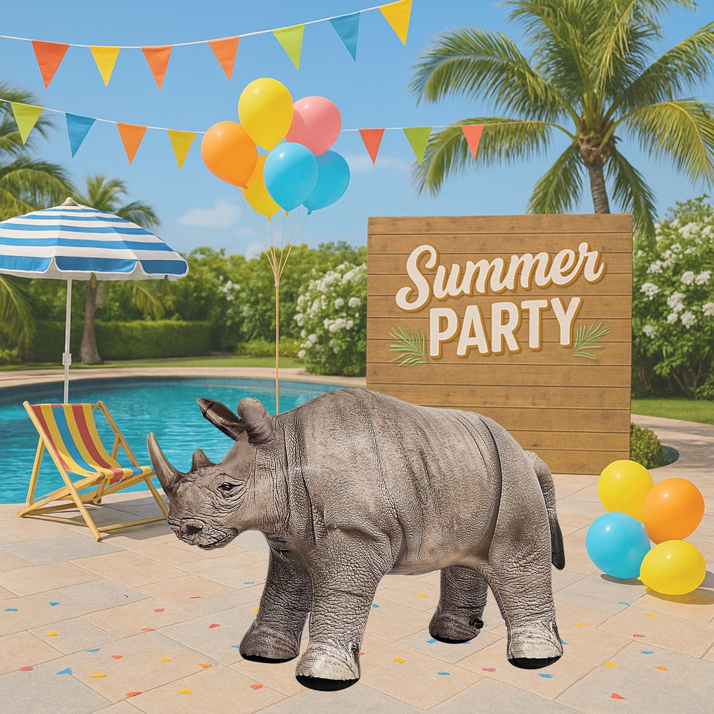 Jet Creations 36” Long Inflatable Rhinoceros Toy - Gray Rhino Beast Figure for Safari Party Decoration, Wildlife Photo Prop, Realistic Design, Easy