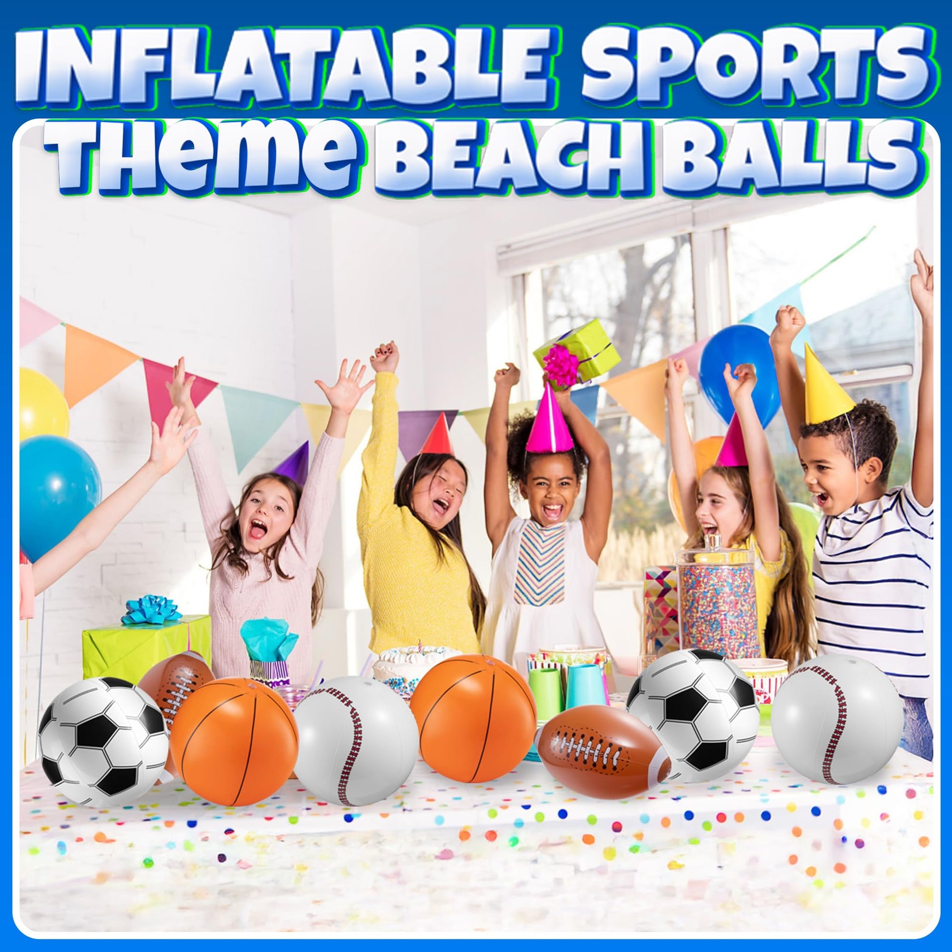 16" Inflatable Sports Beach Balls Variety Pack (12 Pcs) - 3 of Each Sport