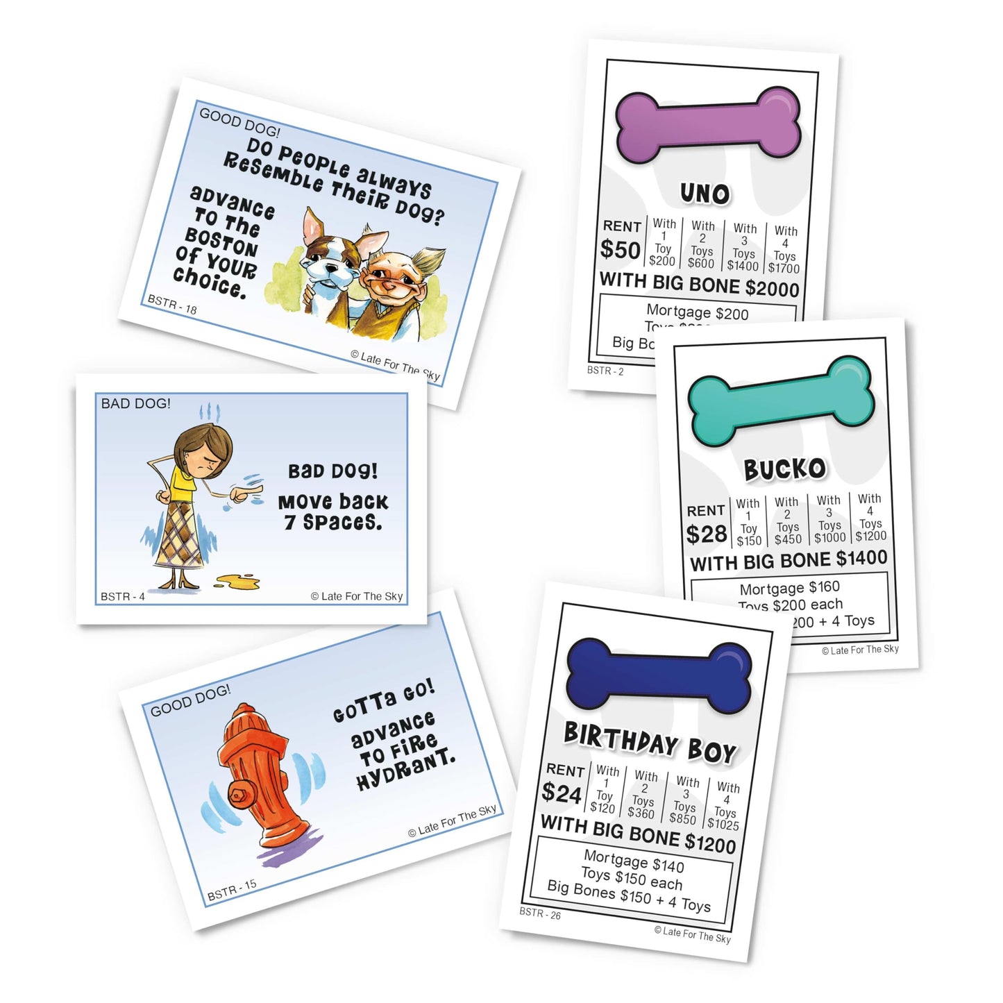 Late for The Sky Boston Terrier-Opoly Board Game for Dog Lovers, Family Strategy and Party Fun, 2-6 Players, Ages 8+, Collectible Tokens, Property