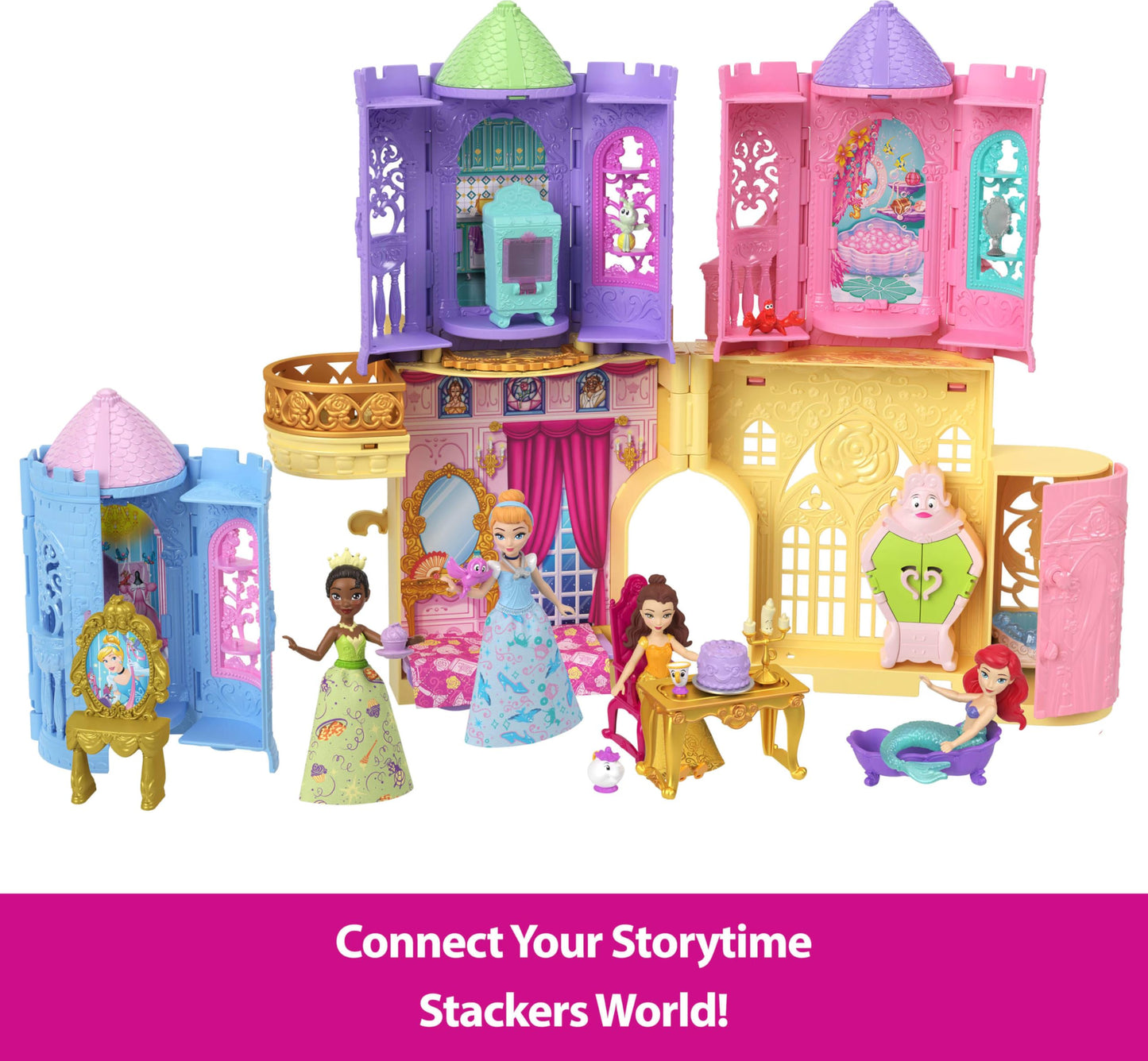 Mattel Disney Princess or Villains Tower Surprise Small Doll & Stacking Playset with 3-4 Accessories, Inspired by Movies (Characters May Vary)