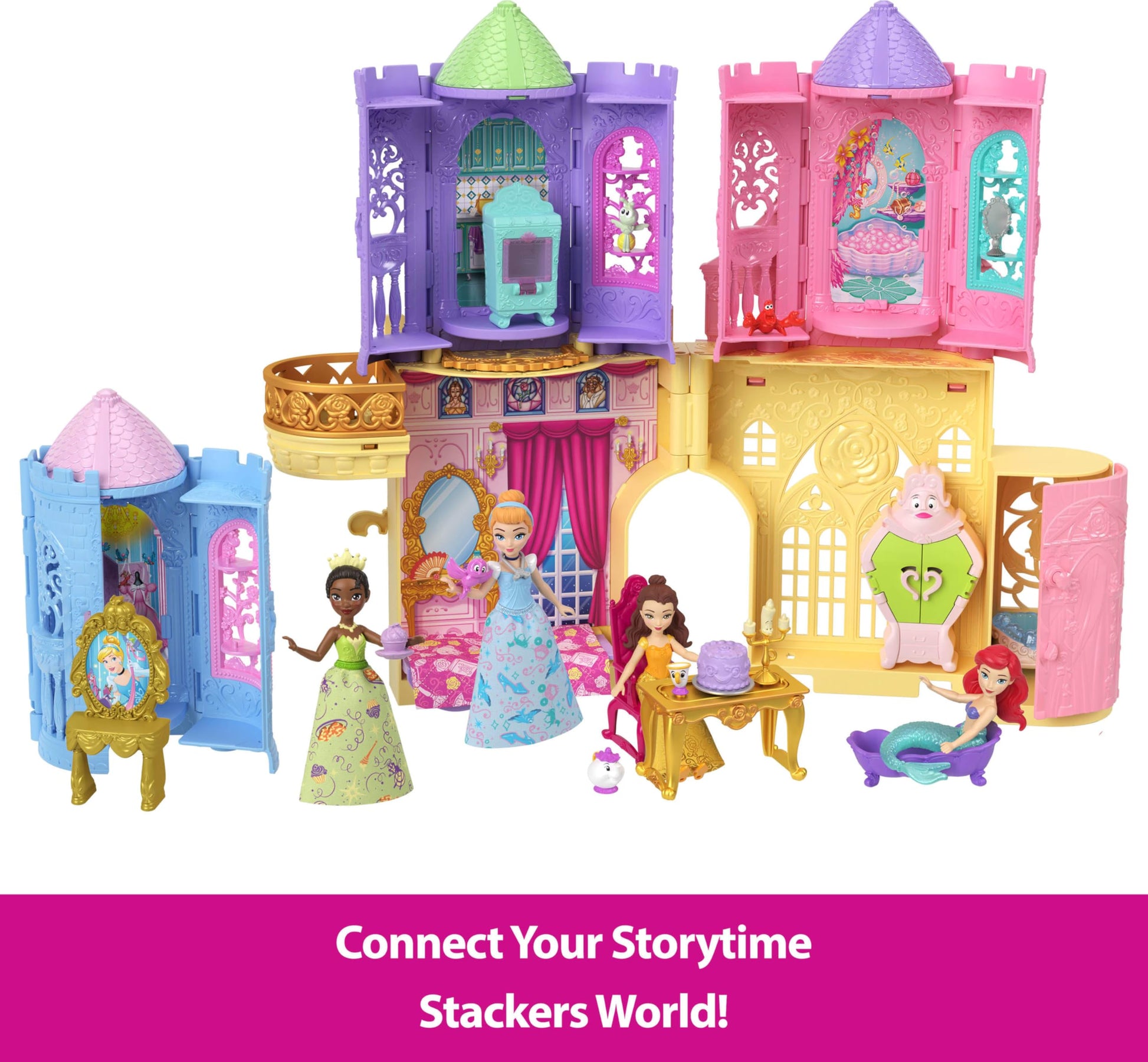 Mattel Disney Princess or Villains Tower Surprise Small Doll & Stacking Playset with 3-4 Accessories, Inspired by Movies (Characters May Vary)