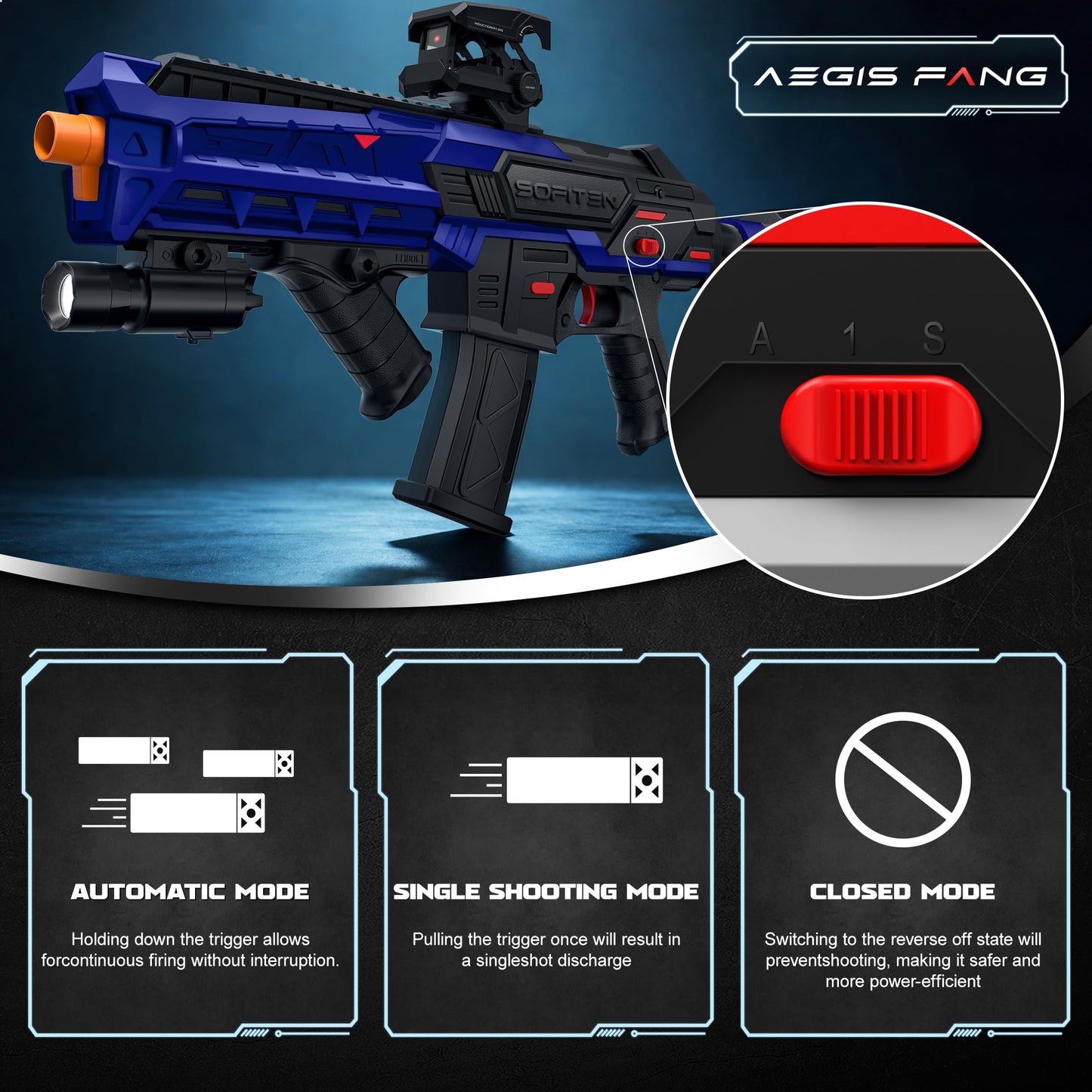 SOFITEN Automatic Toy Gun with Adjustable Scope, Electric Toy Sniper Rifle Foam Dart Blaster with Vest, Flashlight, Grip, Indoor Outdoor Shooting