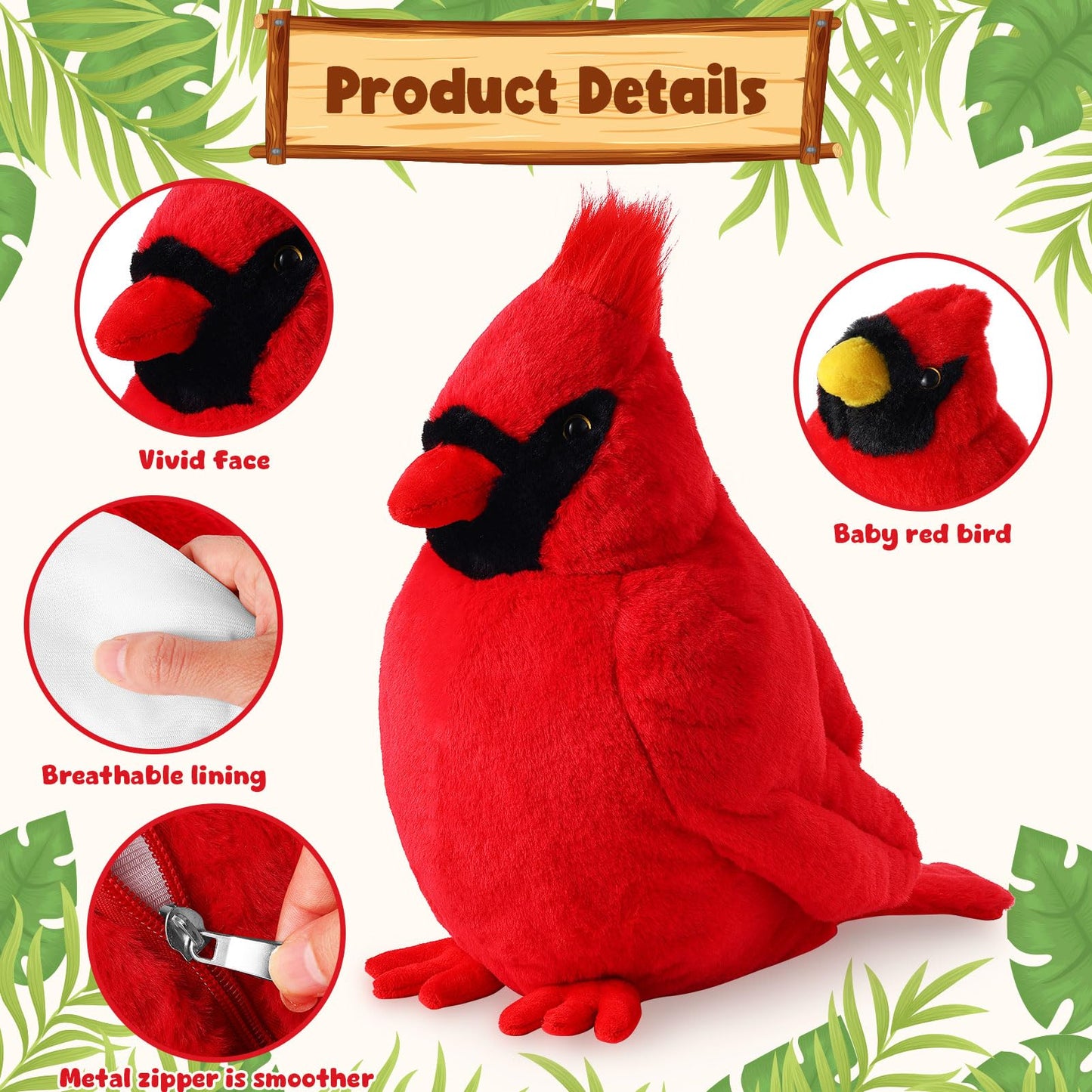 ZJoey 5 Pcs Northern Cardinal Plush Mommy Stuffed Animal with Baby Plush Red Bird Soft for Christmas Girls Birthday Xmas Bedtime Gift Chair Bolster