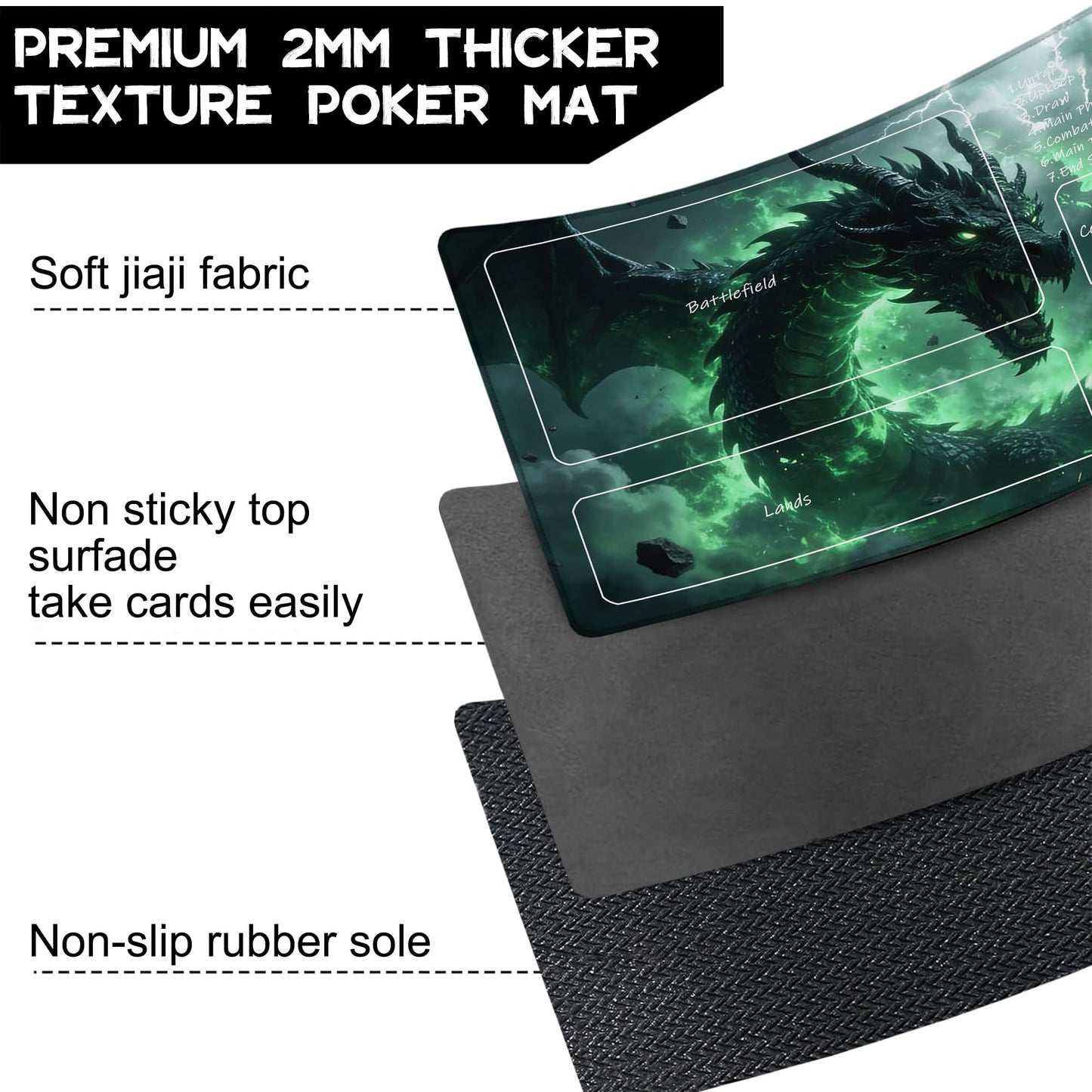Playmat for MTG Green Dragon Magic Play Mat 24x14 Inch Card Game Mat for Magic The Gathering TCG PTCG Playmat with Free Storage Bags Non-Slip Backing