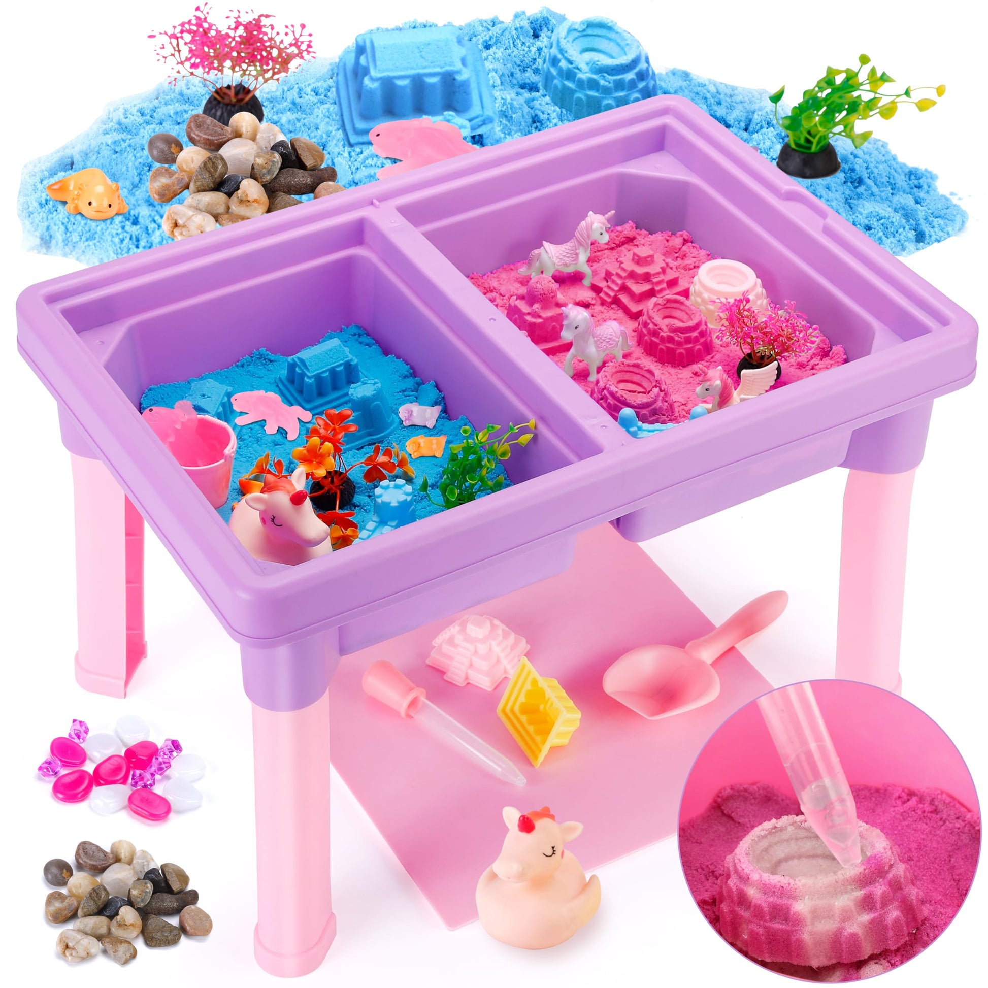 Unicorn & Axolotl 2 in 1 Sand and Water Table, Sensory Table With sand