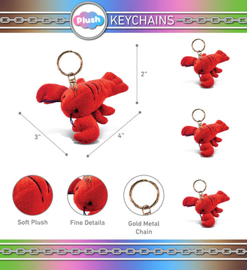 Puzzled Red Lobster Stuffed Animal Keychain Plush Charm for Bags - 4 Inches