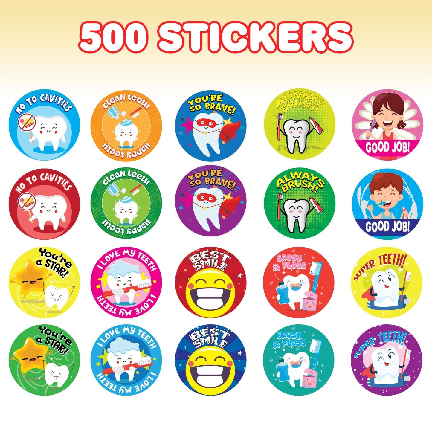 ArtCreativity Dental Sticker Rolls Assortment - Set Includes 500 Dental Themed Stickers - Dental Reward, Goodie Bag Fillers, Party Favors - Fun Craft