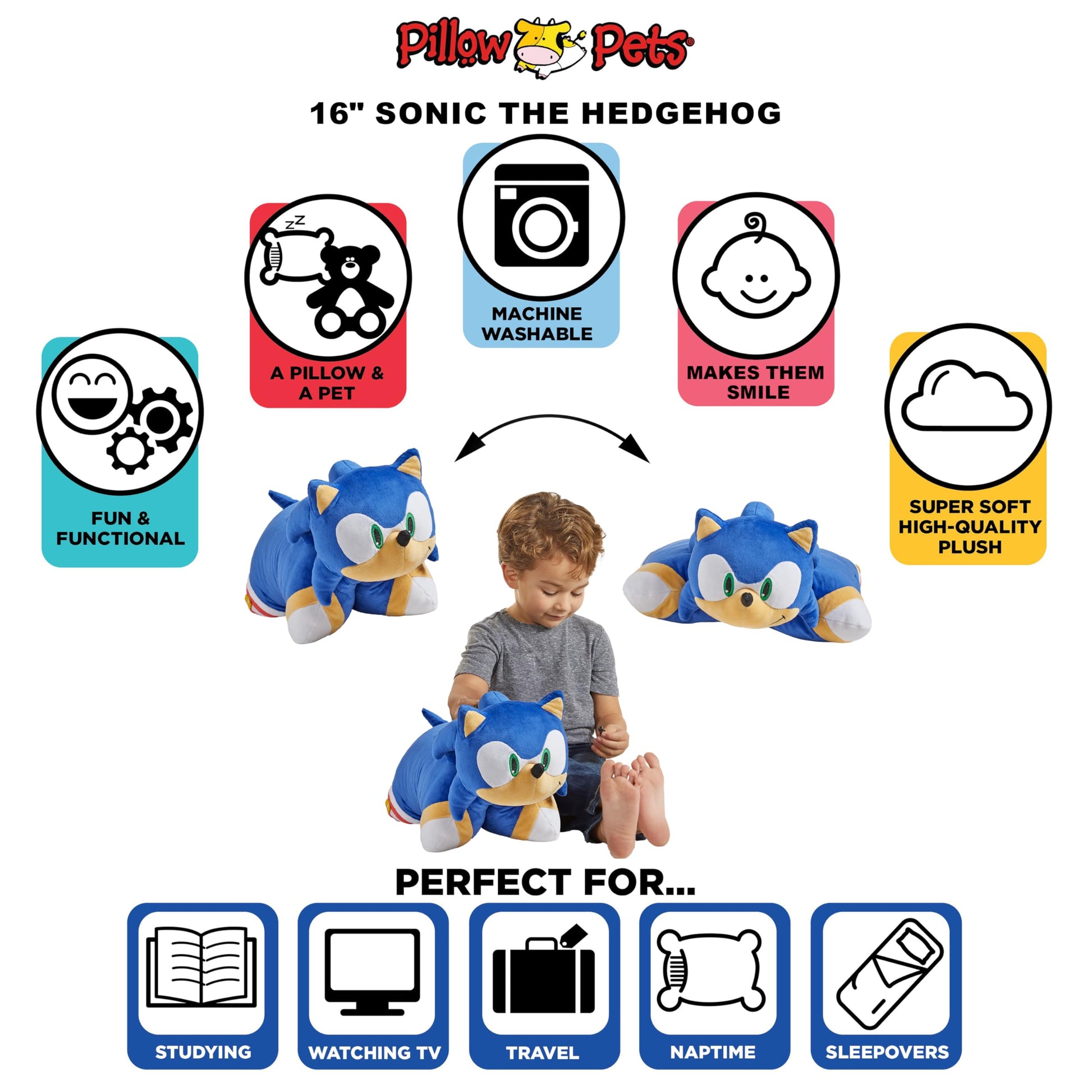 Pillow Pets Sonic the Hedgehog, 16" Plush Toy