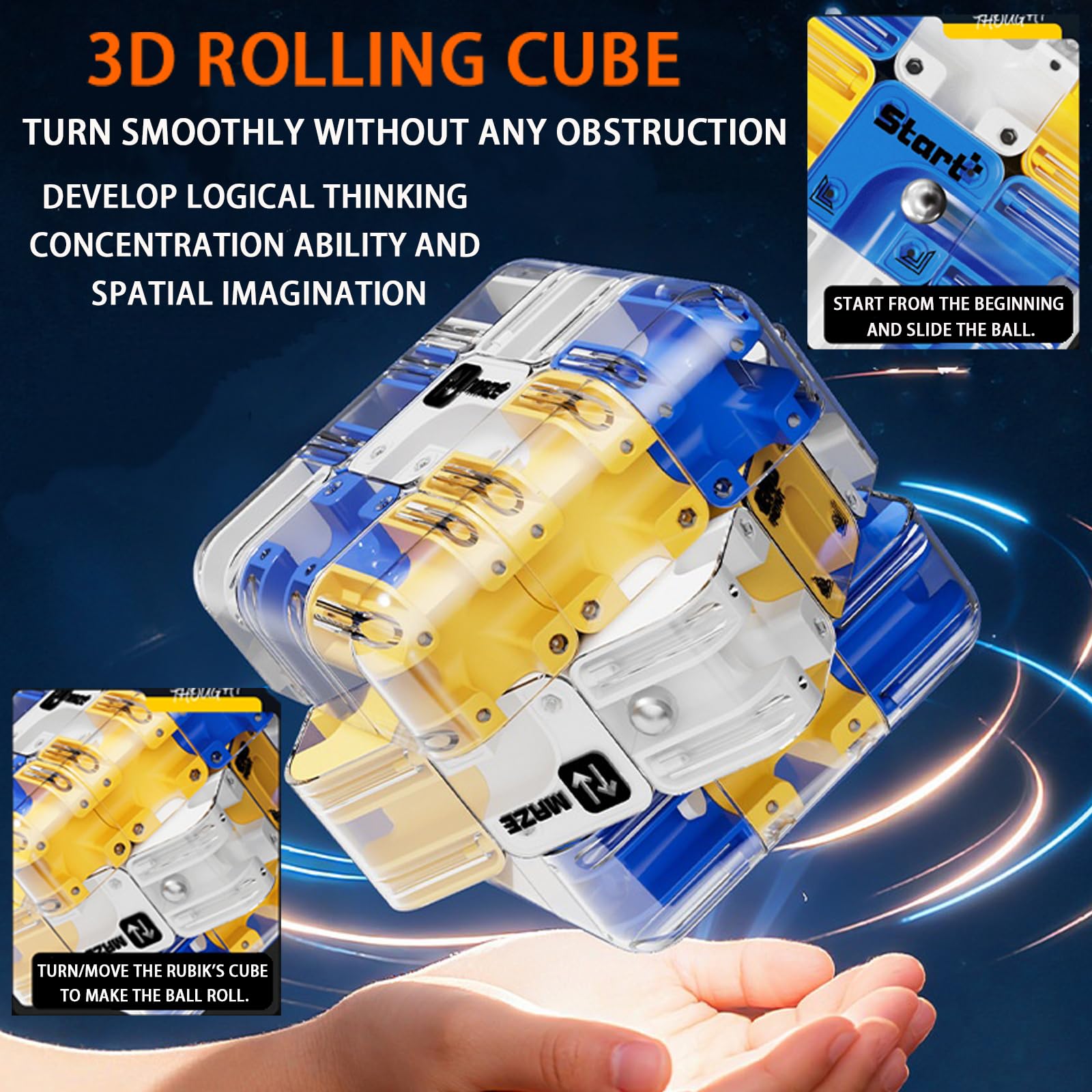 3D Rolling Ball Maze Cube, Marble Labyrinth Cube, 3D Labyrinth Puzzle Cube, Spatial Awareness Brain Training Educational Focus Game Gift for Adults