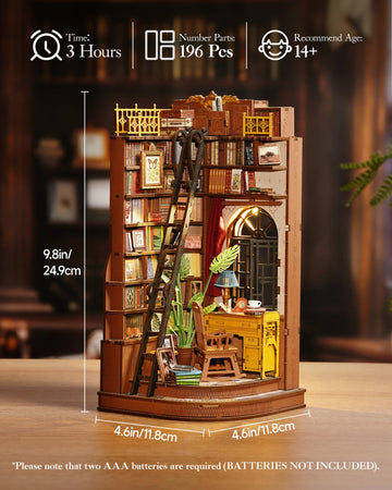 ROBOTIME DIY Miniature Dollhouse Kit, Mini House Book Nook Kits Bookshelf Decor, Vintage Bookstore with Led Light, 3D Wooden Puzzle Gifts for Adults