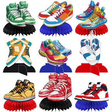 9-Piece Sneaker Honeycomb Decorations, 3D Sports Centerpieces for Table, Themed Party Supplies for Birthday Baby Shower Sport Shoes Graduation (9 Pcs)
