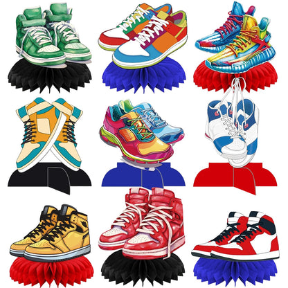 9-Piece Sneaker Honeycomb Decorations, 3D Sports Centerpieces for Table, Themed Party Supplies for Birthday Baby Shower Sport Shoes Graduation (9 Pcs)