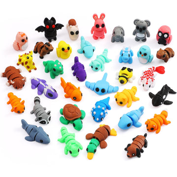MONJITA 35 pcs Mini 3D Printed Animal Figurines, Flexible Articulated Fidget Toys, Cute Desk Decor, Party Favors, Goodie Bag Stuffers, Gifts for Kids