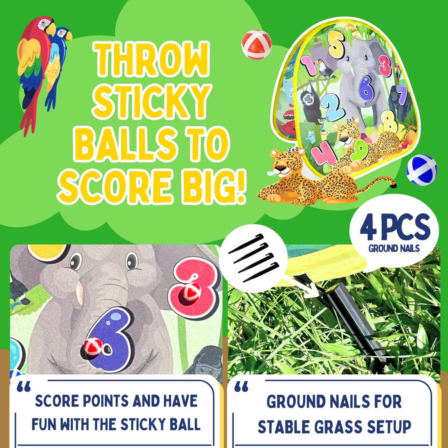 Grip Kids 2-in-1 Dinosaur & Animal Bean Bag Toss Game - Double-Sided 27" Target Board with 6 Bean Bags - Outdoor & Indoor Toy for Toddlers & Kids Ages