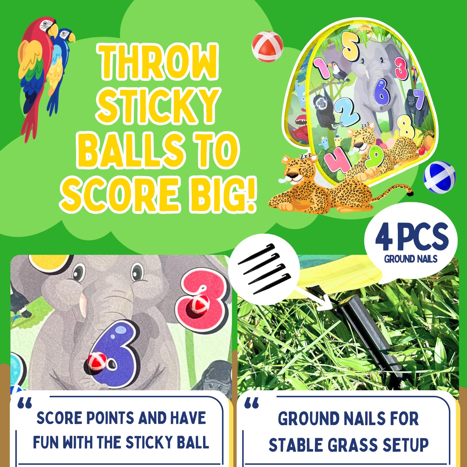 Grip Kids 2-in-1 Dinosaur & Animal Bean Bag Toss Game - Double-Sided 27" Target Board with 6 Bean Bags - Outdoor & Indoor Toy for Toddlers & Kids Ages