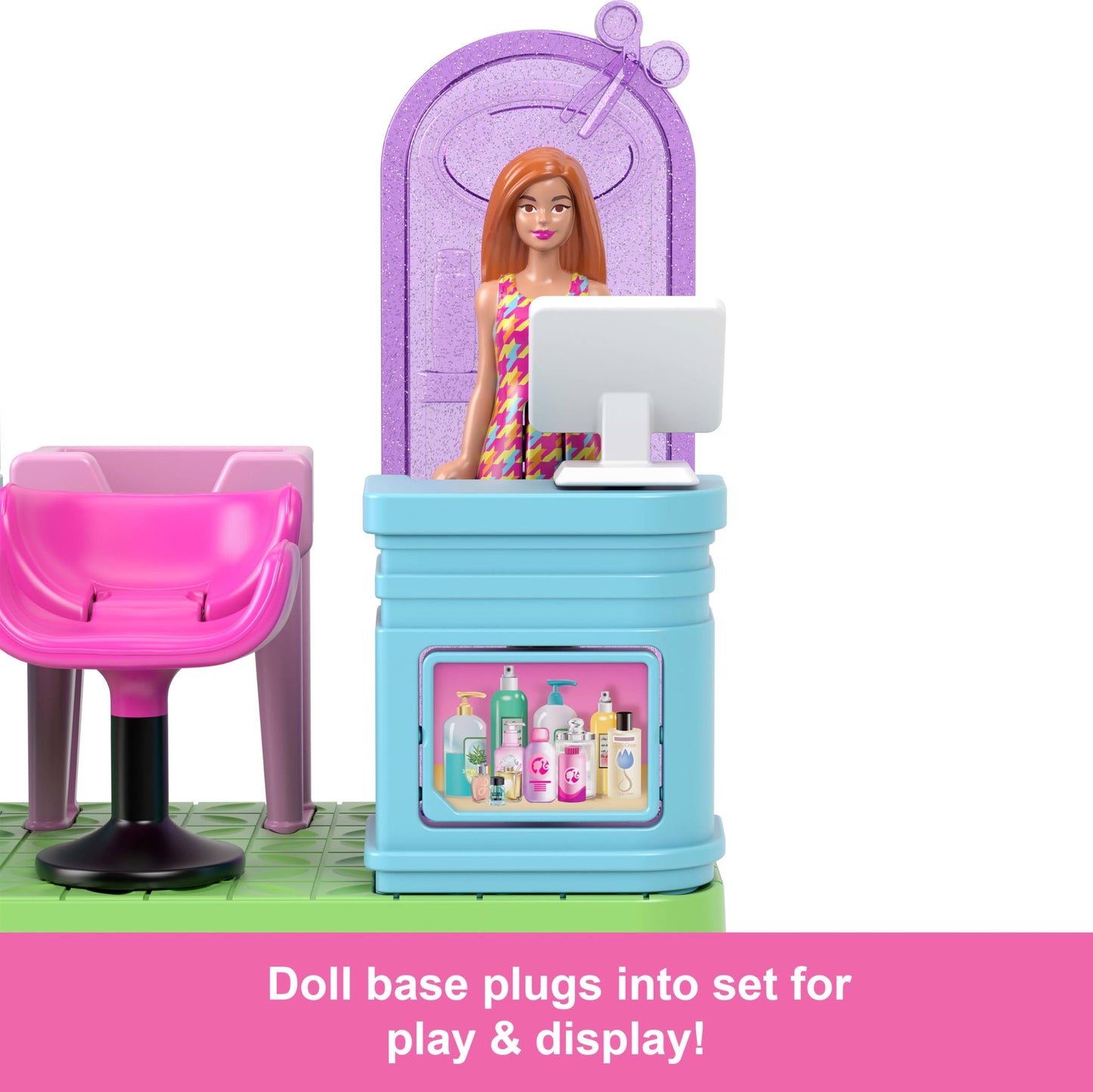 Barbie Mini BarbieLand Collectible Hair Salon Playset with 1.5-Inch Doll, Style Station with Mirror, Shampoo Area and Reception Desk for Storytelling