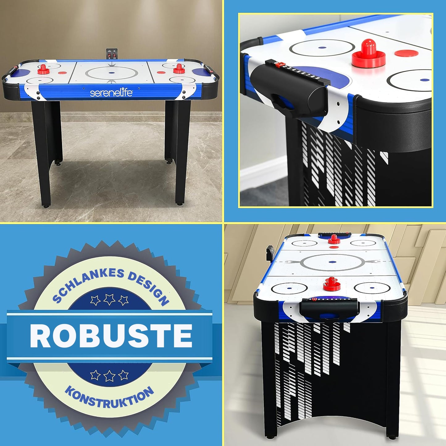 SereneLife 48" Air Hockey Game Table, w/Built-in Score Tracker & Puck Dispenser, Digital LED Scoreboard & Accessories
