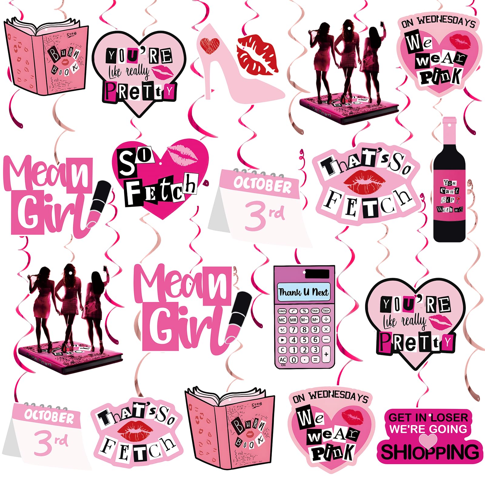 Popular Girl Birthday Party Set Pink High School Queen Theme Burn Book Popular Girl Birthday Decorations Pink Party Decorations Hot Pink Girls Hanging
