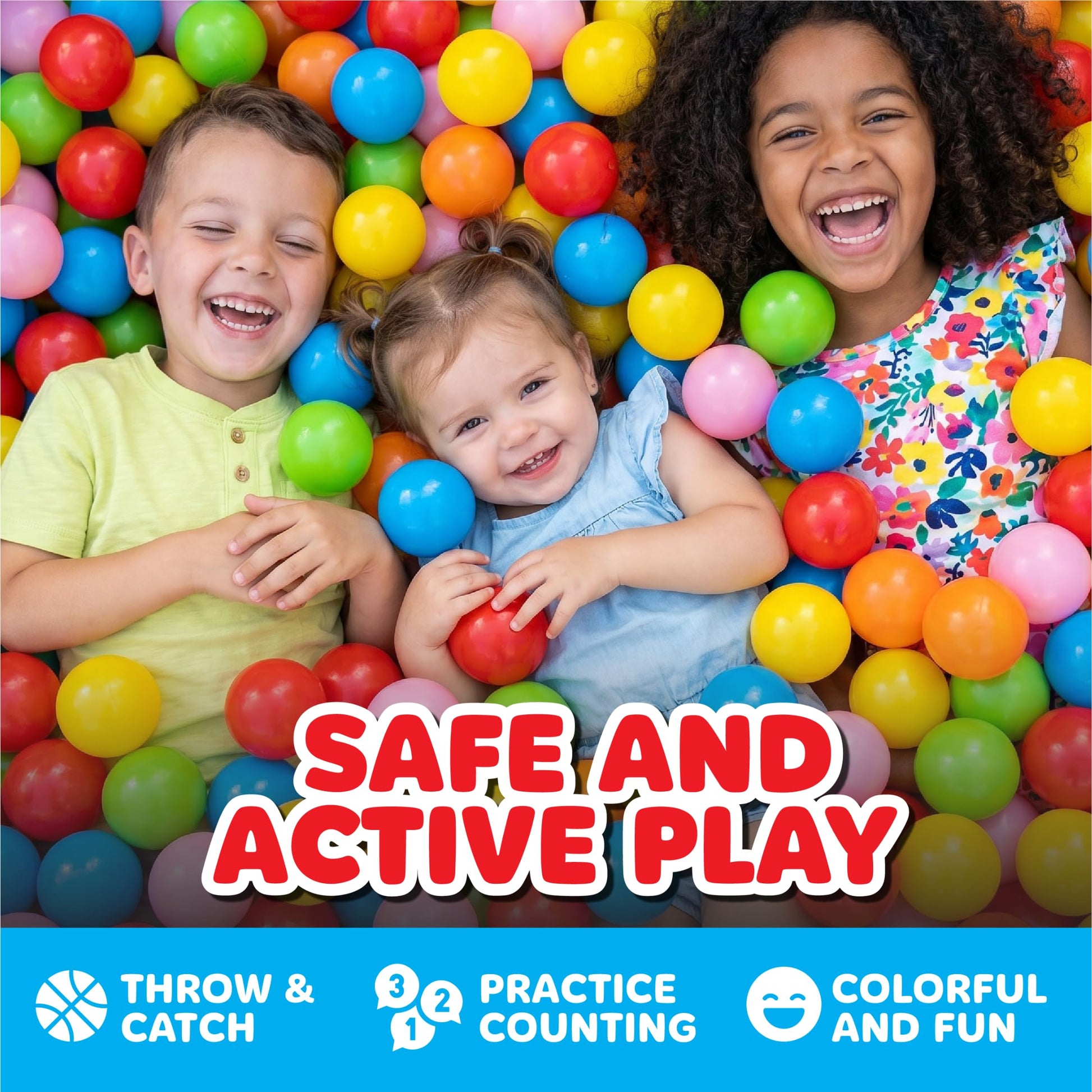Antsy Pants 200 Ball Pit Balls, Ball Pit for Toddlers 1-3, Non-Toxic Materials, Lightweight, 5 Colors, Reusable Storage Bag, Plastic Balls for Ball
