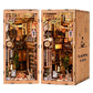 DIY Book Nook Kit, 3D Wooden Puzzle Bookend with LED Light, Japanese Street Alley Miniature House Model, Creative Shelf Insert Decor & Arts Crafts