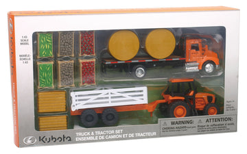 NewRay Kubota Farm Playset with M5 Tractor Truck Trailer Bales and Crates 1/43 Scale Model Vehicles