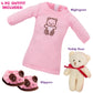 4pc Pink Nightgown Doll Outfit w Teddy Bear- 18" Doll Clothes & Accessories Compatible w American Girl Dolls- PJ Set Includes Nightgown, Slippers &