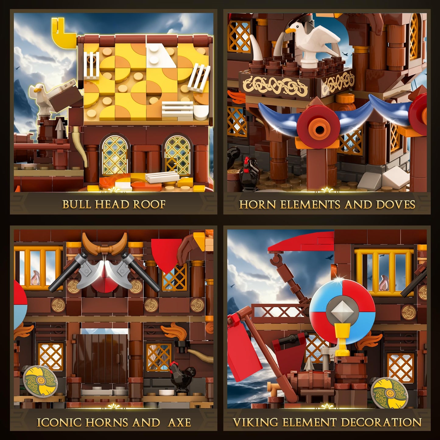 Viking Pirate Ship House Building Block for Boys age 12-14, Friend Medieval Viking Village Building Set with Dragon Head Ship, Architecture Building
