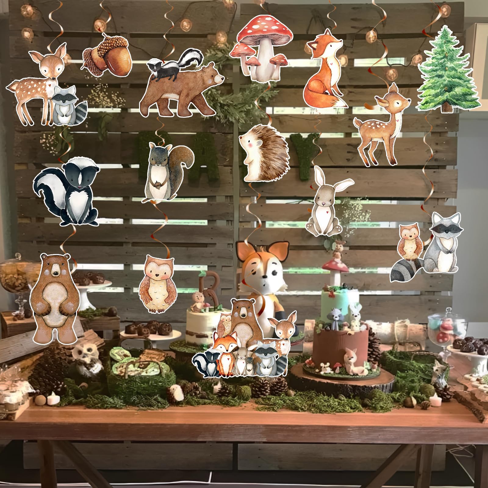 15pcs Woodland Birthday Party Decorations: Woodland Baby Shower Hanging Swirls Decorations Woodland Animal Swirls Ceiling Streamers Decor Forest