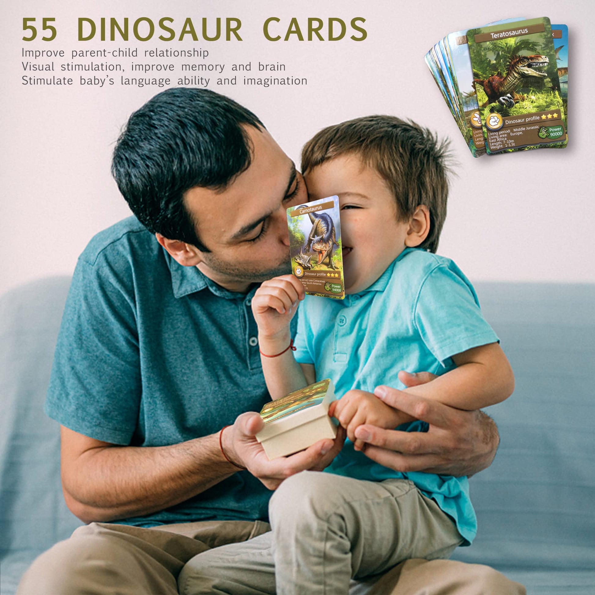 AMINFUN 55PCS Dinosaur Flash Cards for Kids, Educational Learning & Recognition Toy, BPA-Free Collectible Cards, for Boys Girls 3-8