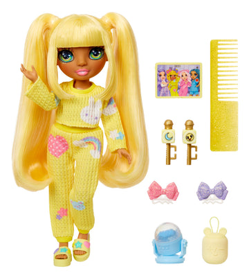 Rainbow High Jr High PJ Party - Sunny, Yellow 9" Posable Blonde Fashion Doll with Soft Onesie, Slippers, Fun Play Accessories, Great Toy Gift for