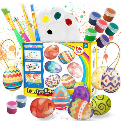 SpringFlower White Easter Eggs Painting Kit-24 Paintable Flocking Eggs with Doodle Kit for DIY Design-Hanging Flocking Eggs with Rope for Easter