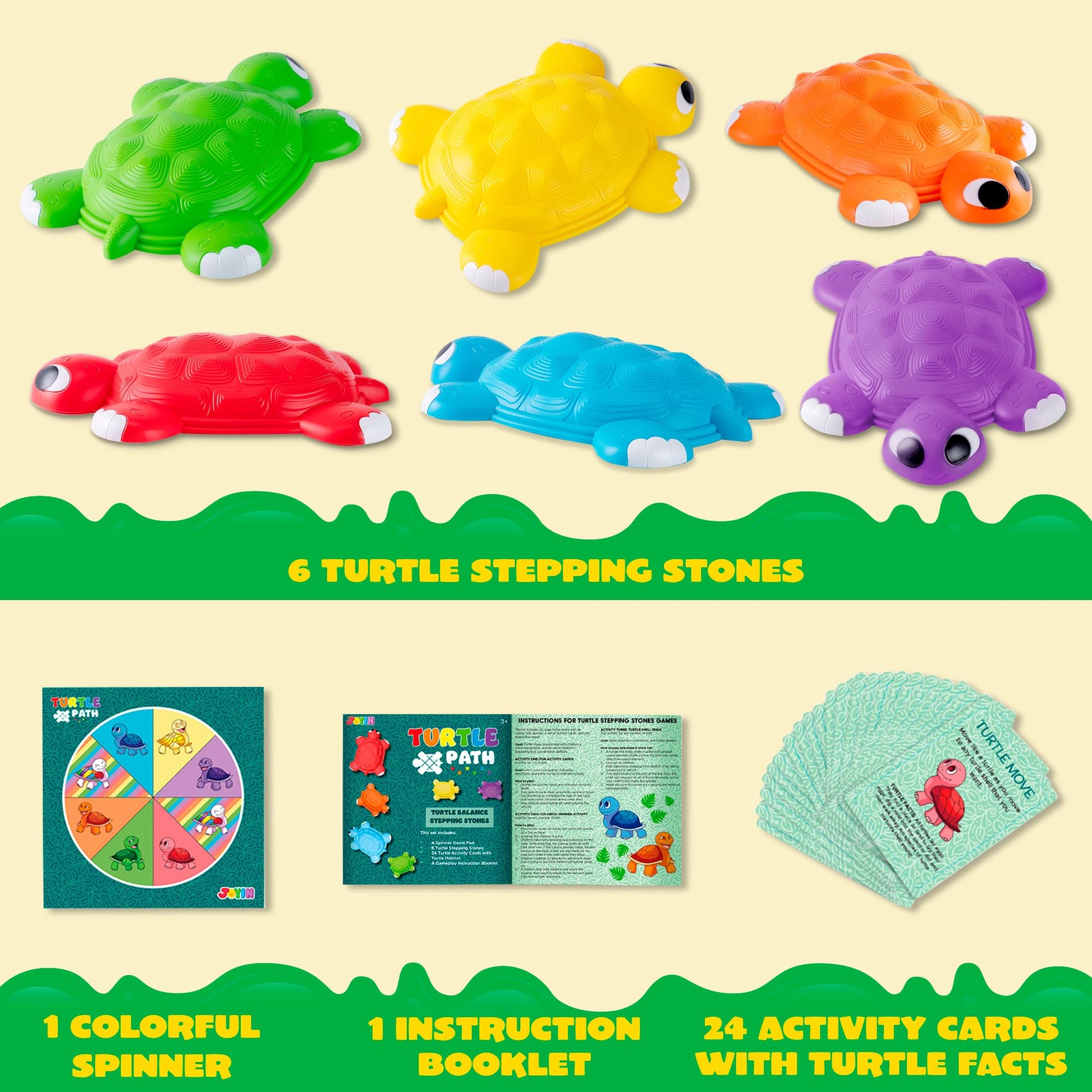 JOYIN Turtle Balance Stepping Stones, 6 Pcs Kids Turtle Jumping Stones Steps Stones Up to 265 Ibs, Kids Obstacle Course Coordination Game Toys