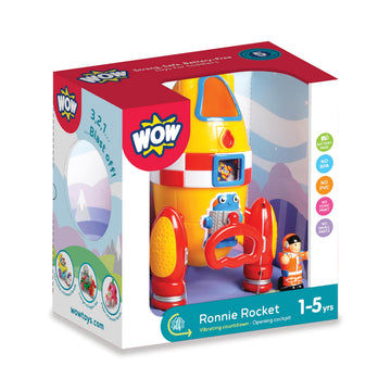 WOW Toys Ronnie the Rocket - Friction Powered Space Rocket with Astronaut & Countdown Sounds | No Batteries, Durable Toddler Toy for Ages 1-5