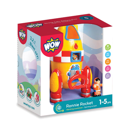 WOW Toys Ronnie the Rocket - Friction Powered Space Rocket with Astronaut & Countdown Sounds | No Batteries, Durable Toddler Toy for Ages 1-5