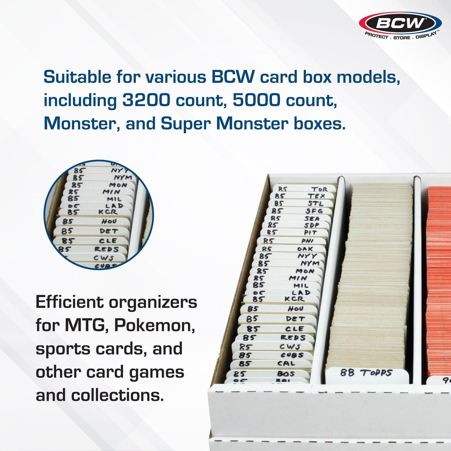BCW Trading Card Dividers (100 Pack) | Archival Quality with Write-On Tabs | Fits 3200 & 5000 Super Monster Trading Card Storage Boxes