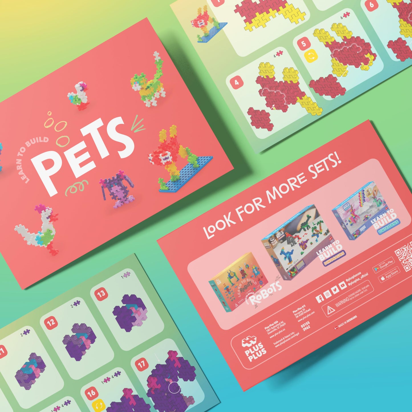 PLUS PLUS Learn to Build Pets, 275 Pieces - Interlocking Mini Building Blocks, 3D Puzzle Stem Toy for Kids, Birthday Gifts for Girls & Boys
