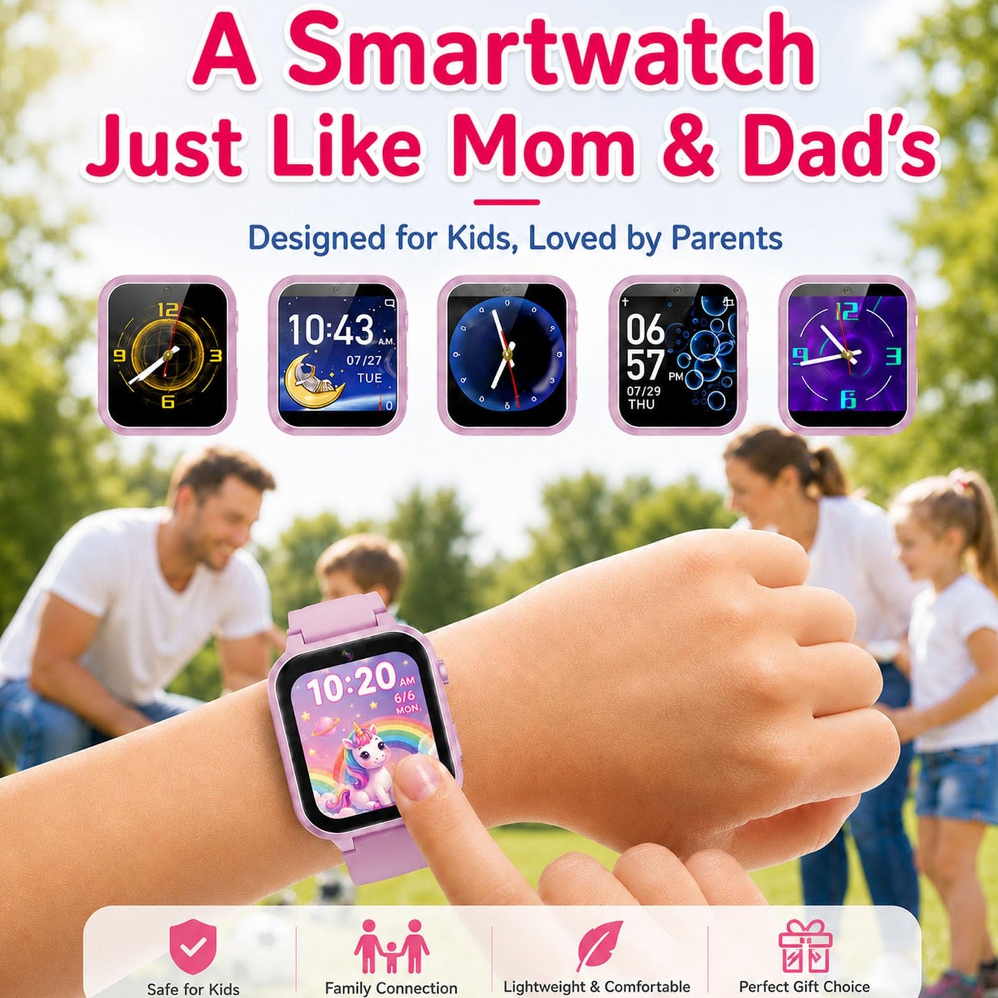 iCHOMKE Smart Watch for Kids, Pink