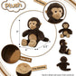 DolliBu Monkey Plush - Super Soft Stuffed Animal, Cute Brown Wildlife Plush, Adorable Fluffy Stuffed Toy for Boys and Girls, Stuffed Zoo Animal Gift