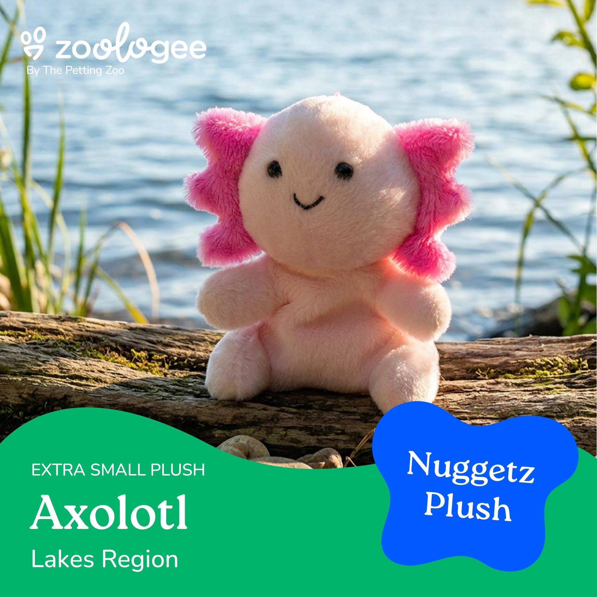 The Petting Zoo Axolotl Stuffed Animal Plushie, Gifts for Kids, Nuggetz Animals, Salamander Plush Toy, 6 inches