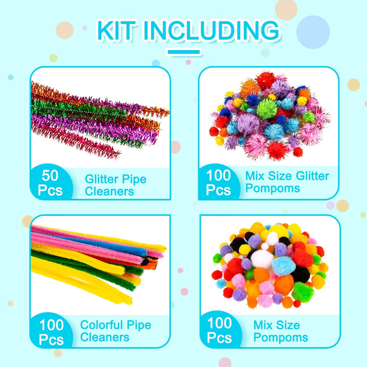 Whaline 1050 PCS Art Craft Kit Supplies 17 Styles Pipe Cleaners Pompoms Wiggle Googly Eyes Foam Flowers Letters Construction Papers Safety Scissors