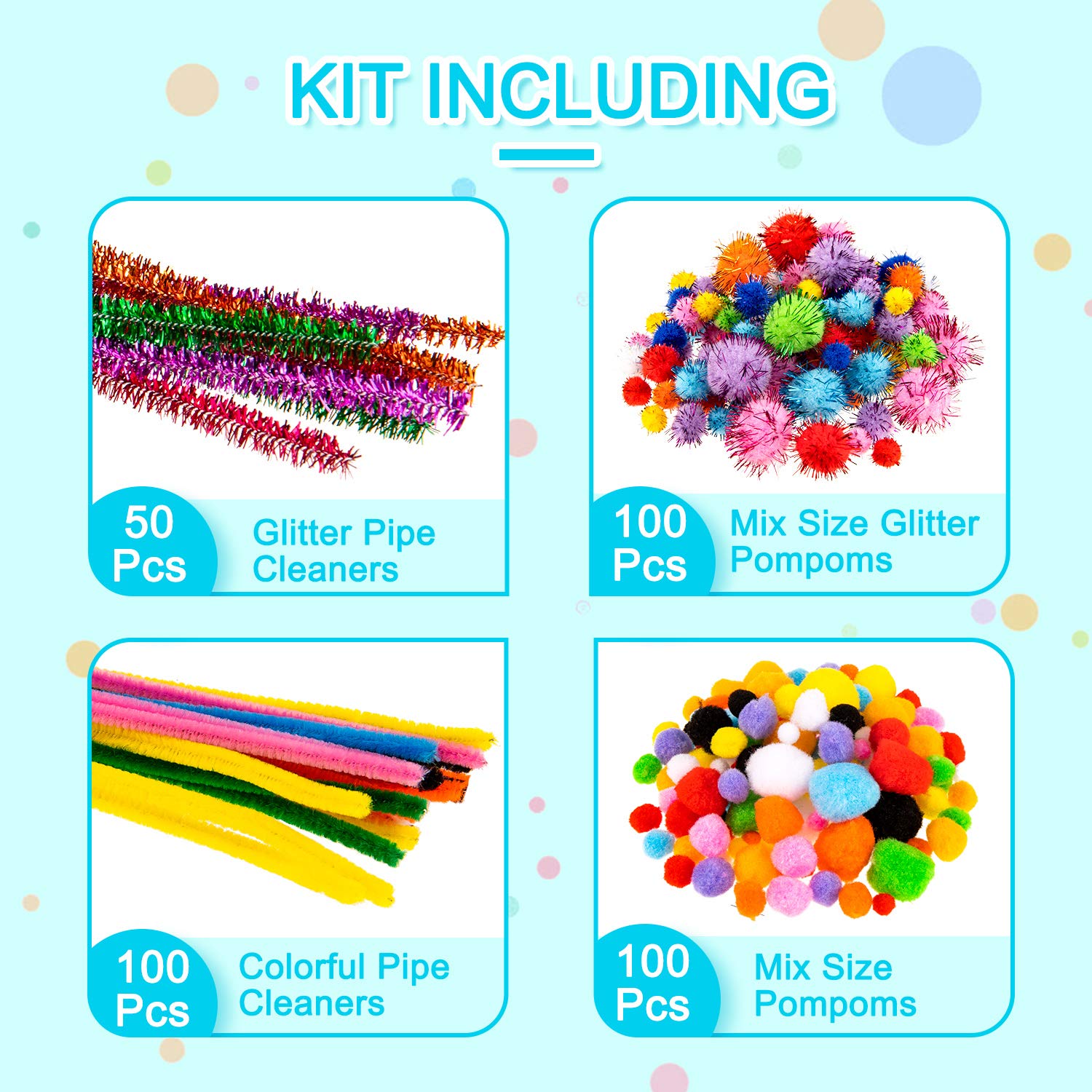 Whaline 1050 PCS Art Craft Kit Supplies 17 Styles Pipe Cleaners Pompoms Wiggle Googly Eyes Foam Flowers Letters Construction Papers Safety Scissors